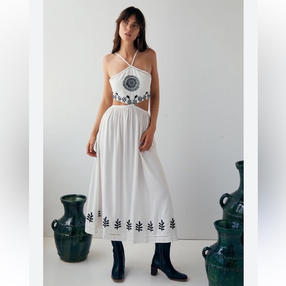 Rue Stiic Elera Maxi Scarf Dress Cut Out Bohemian Women's XS Embroidered NEW
